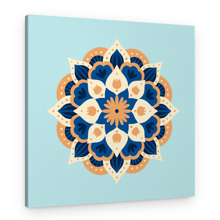 Blue Orange Floral Mandala – Canvas Print