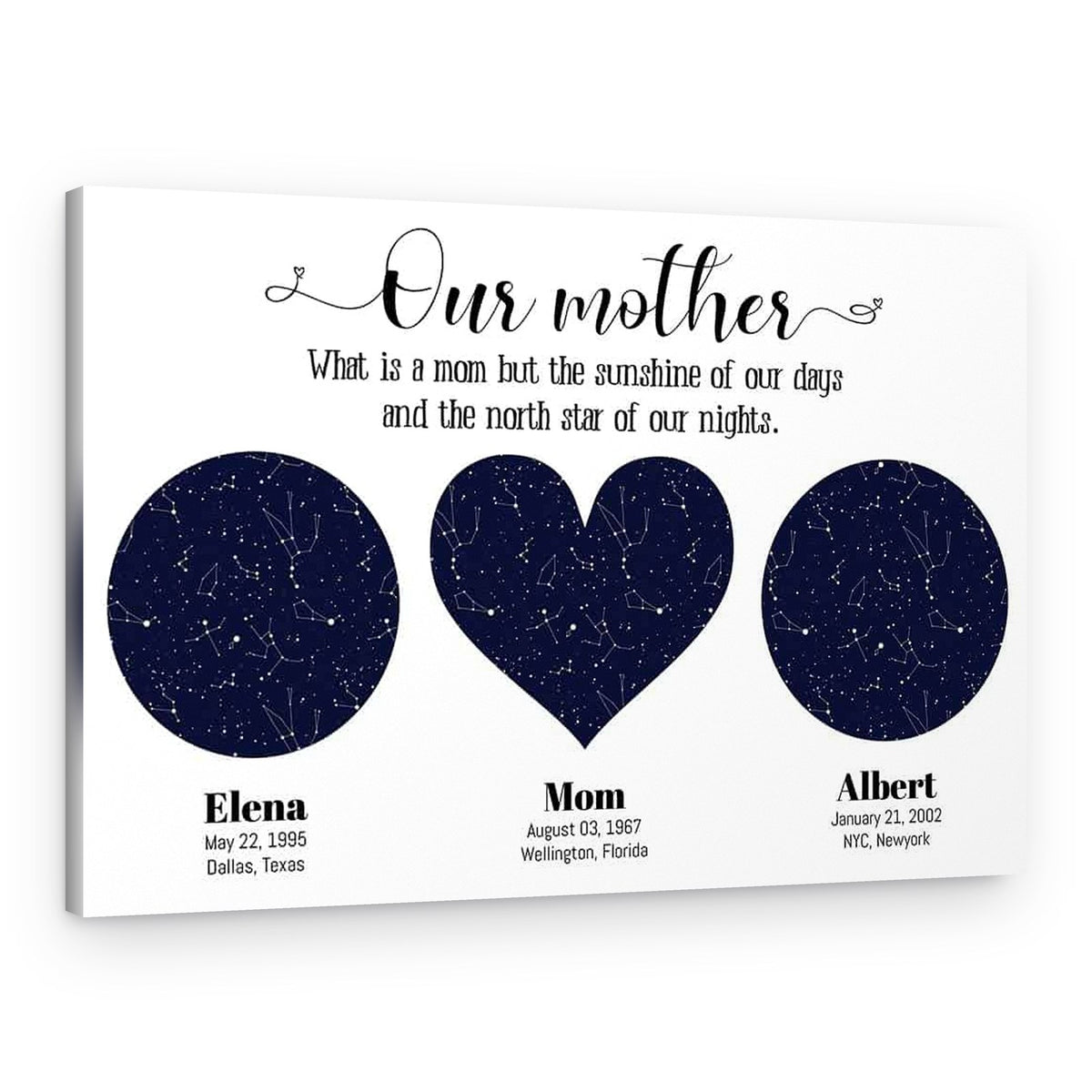 Our Mother Custom 3 Night Sky Star Maps Canvas Print – Canvas Print