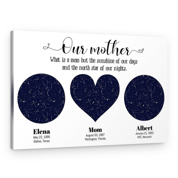 Our Mother Custom 3 Night Sky Star Maps Canvas Print