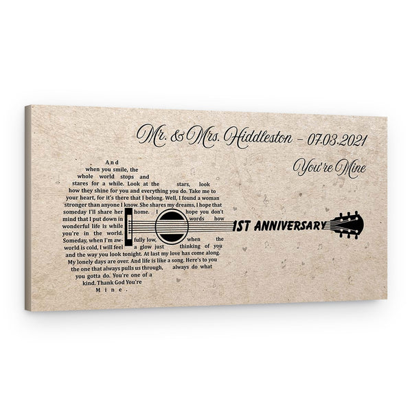 1st Anniversary Song Lyrics Guitar Custom Canvas Print