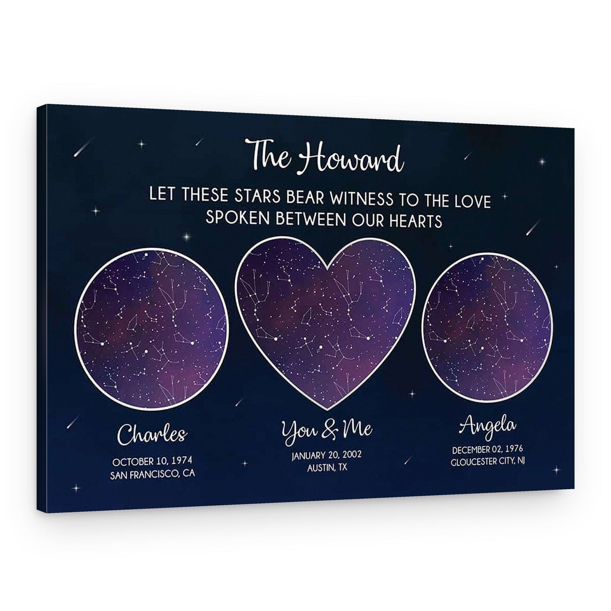 Family Custom 3 Star Sky Maps Canvas Print – Canvas Print – Design A
