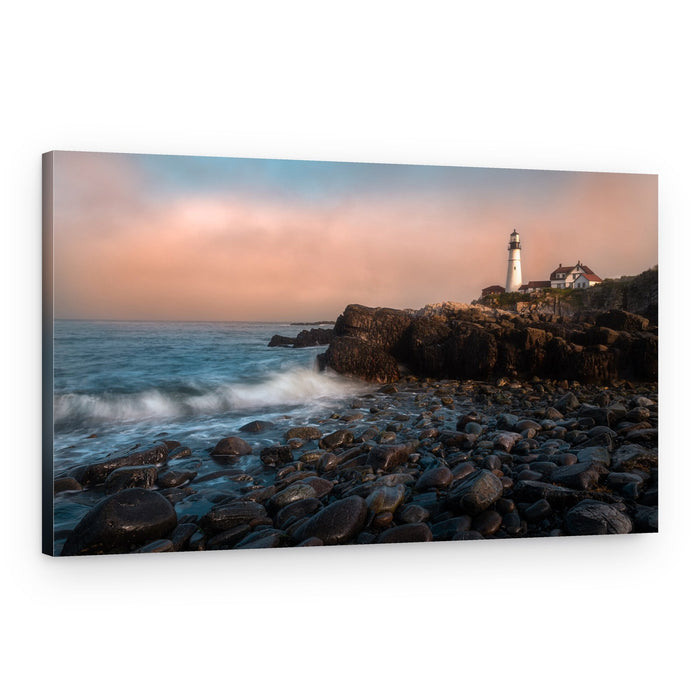 Misty Coastal Lighthouse – Canvas Print