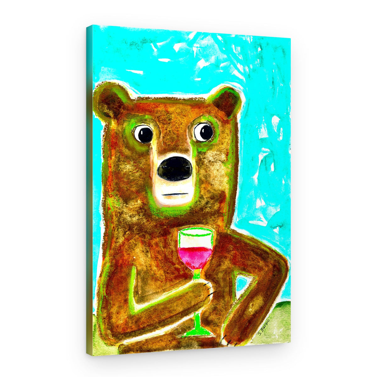 Cute Bear Red Wine – Canvas Print