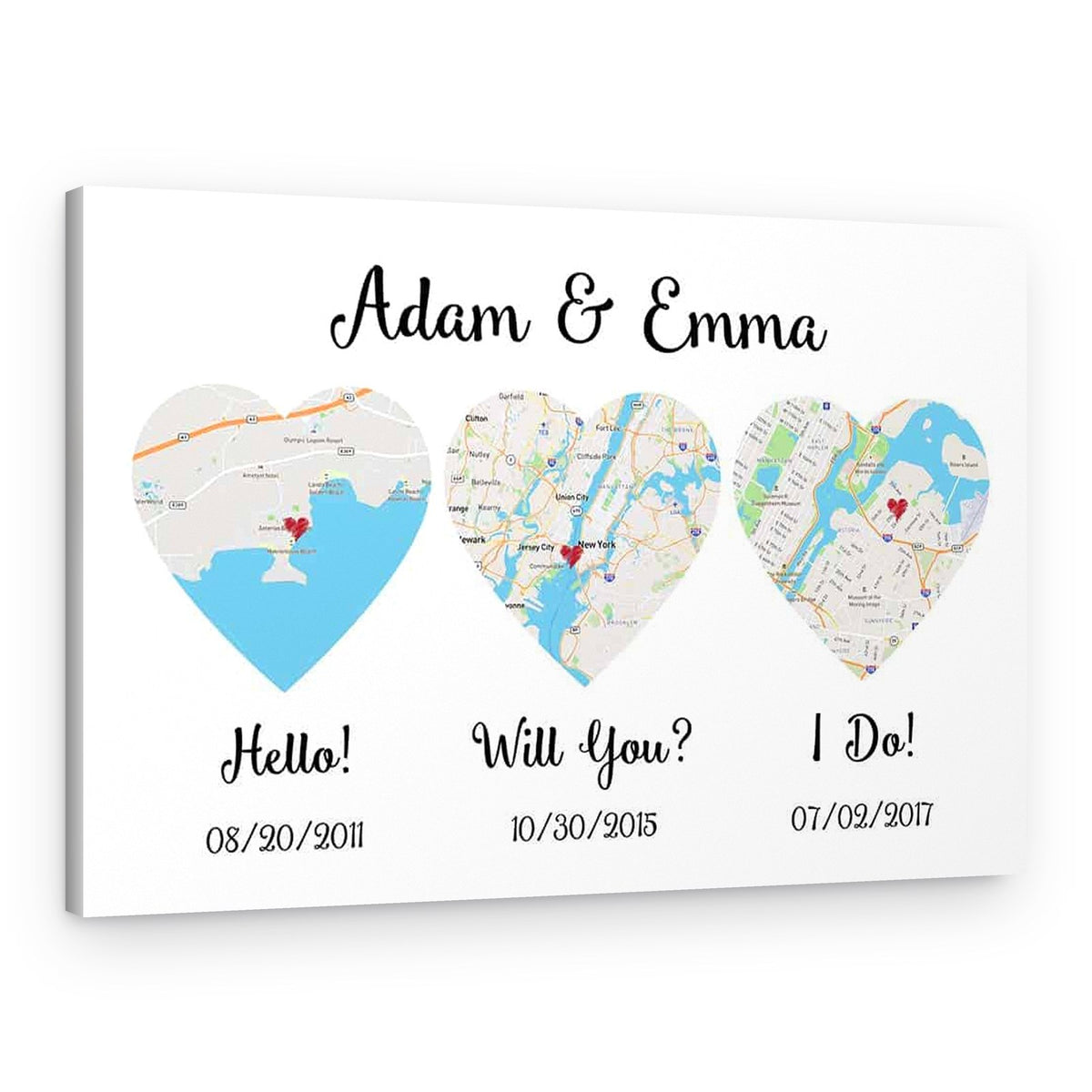 Hello Will You I Do – Standard Style – Map Canvas Print – Canvas Print – With Names