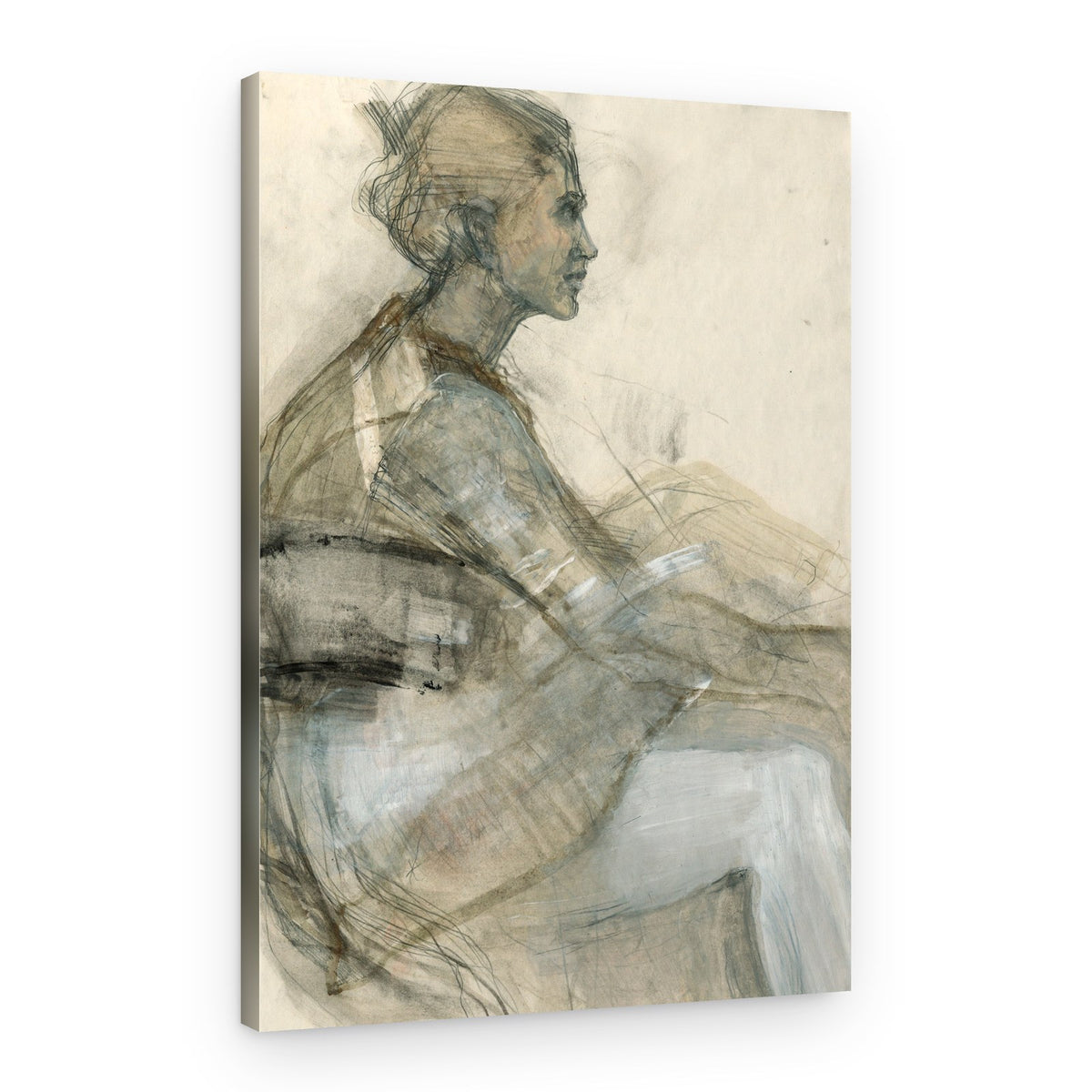 Pensive Woman Sketch – Canvas Print