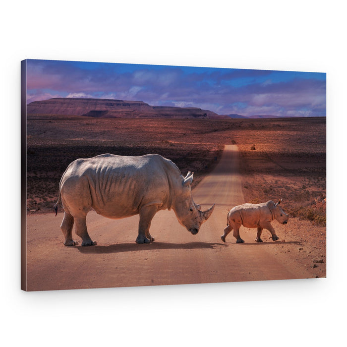 Rhino Mother and Calf – Canvas Print