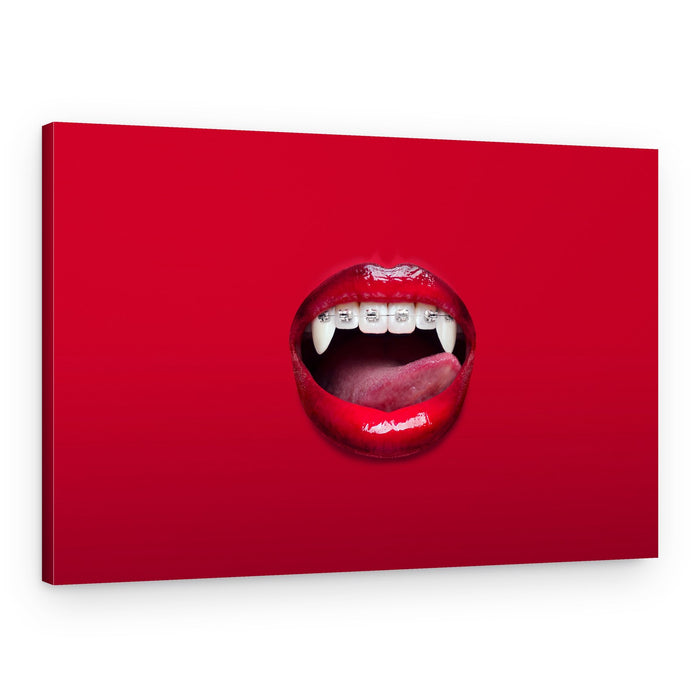 Red Vampire Lips Braces – Canvas Print