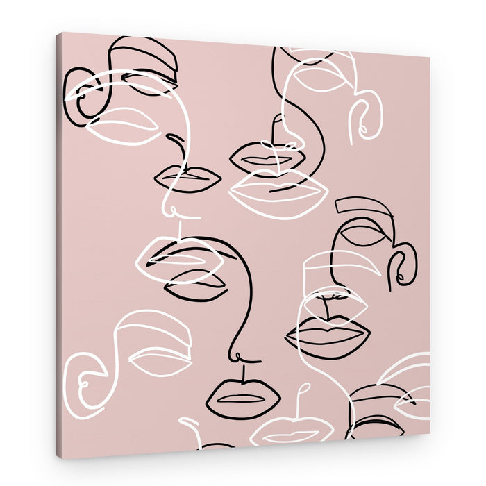 Abstract Line Faces Pink – Canvas Print