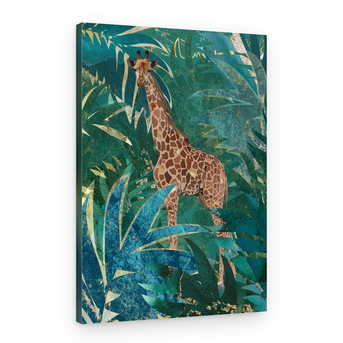 Giraffe Among Tropical Leaves – Canvas Print