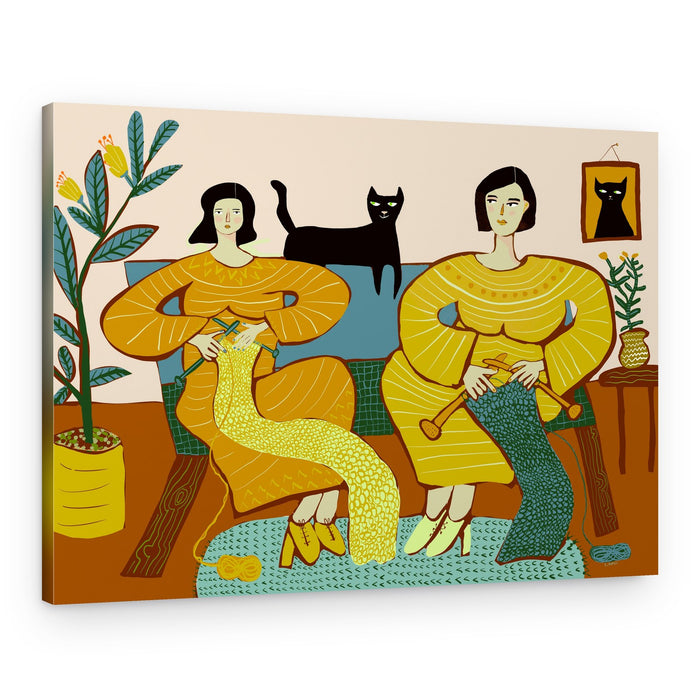 Cozy Knitting Companions – Canvas Print