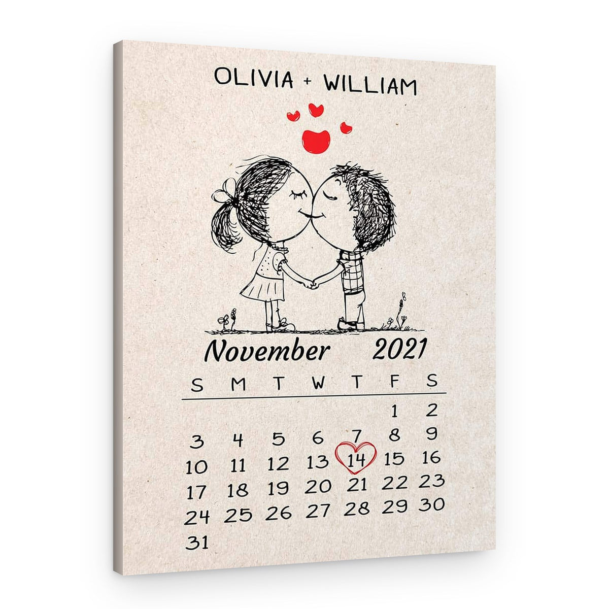 Cute Couple Warm Cream Beige Calendar Canvas Print – Anniversary Gift – Canvas Print – Design B