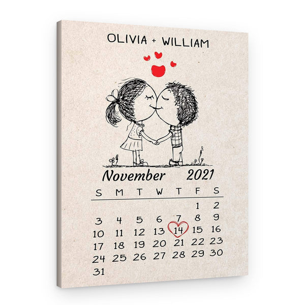 Cute Couple Warm Cream Beige Calendar Canvas Print – Anniversary Gift