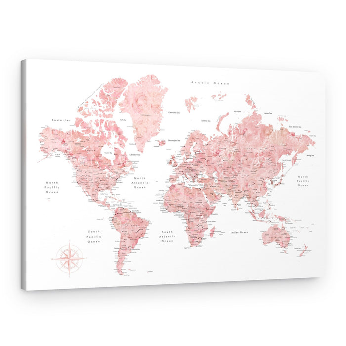 Pink Watercolor World Map – Canvas Print