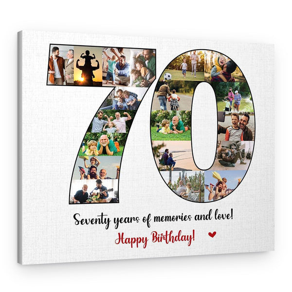 70th Birthday Custom Photo Collage Canvas Print
