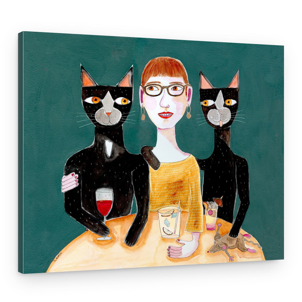 Quirky Cats Happy Hour – Canvas Print