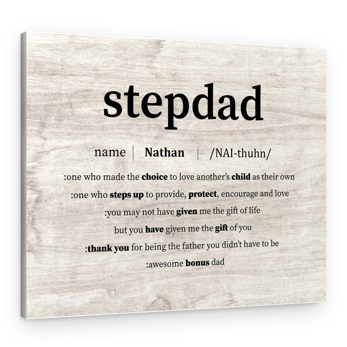 Personalized Step Dad Definition Canvas Print – Custom Name & Meaning – Canvas Print