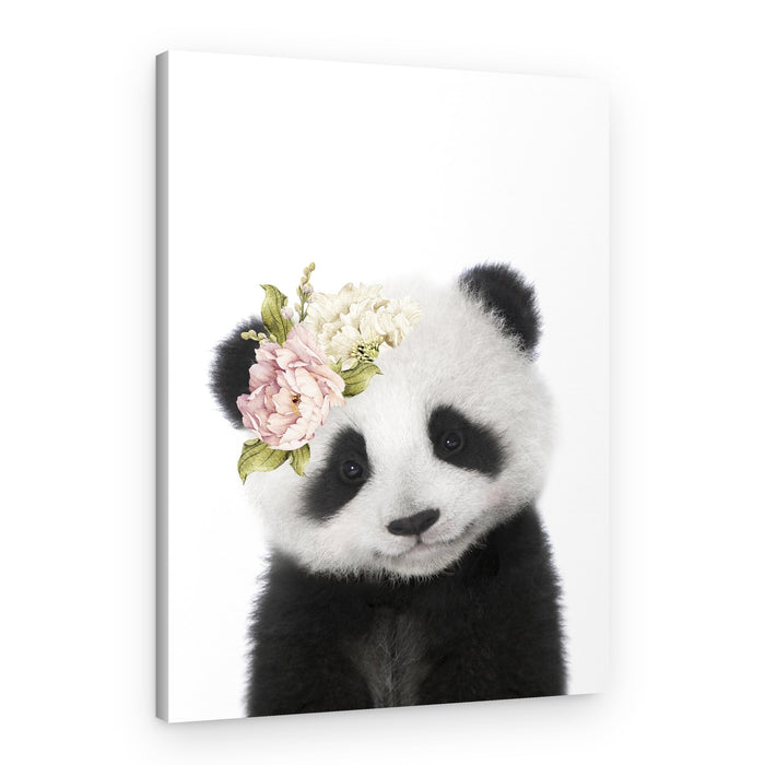 Sweet Panda Flower Crown – Canvas Print