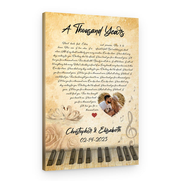 Custom Photo and Text Song Lyrics Piano Keyboard Canvas Print