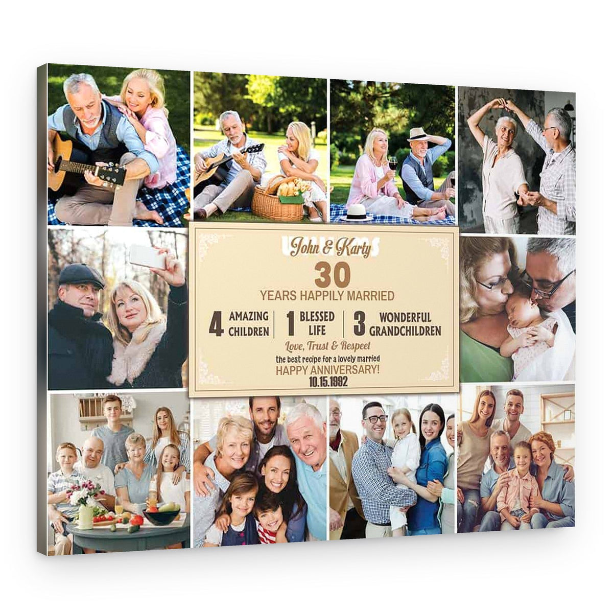 30th Anniversary Custom Canvas – Photo Collage with 10 Pictures – Canvas Print