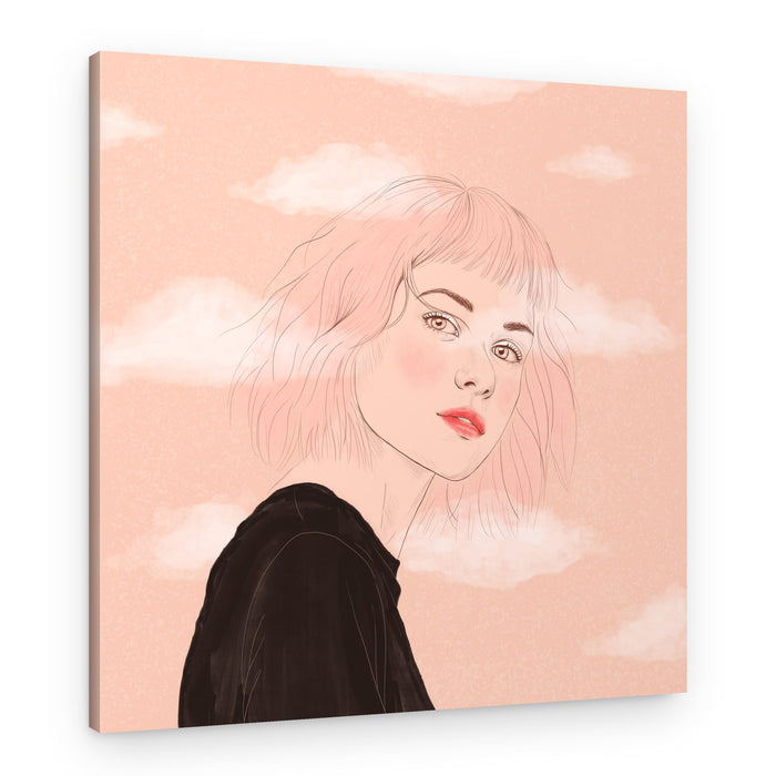 Dreamy Pink Hair Portrait – Canvas Print