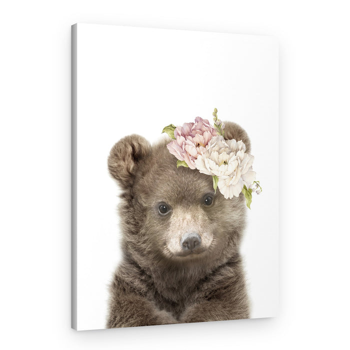 Bear Cub Floral Crown – Canvas Print