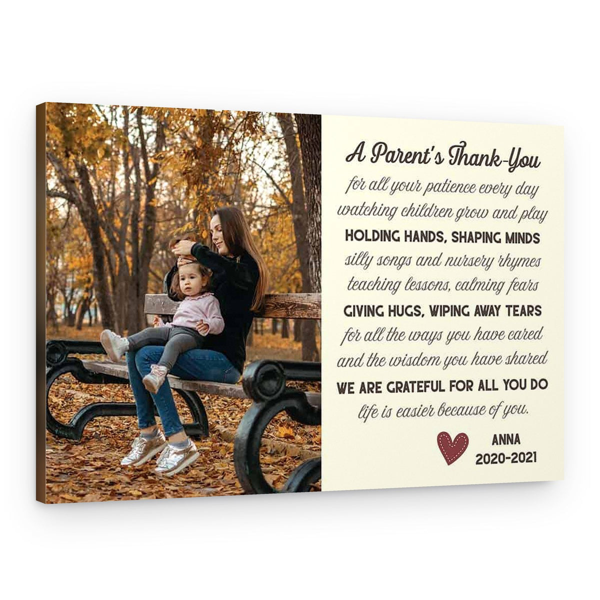 A Parent’s Thank You Poem Custom Canvas Print – Canvas Print