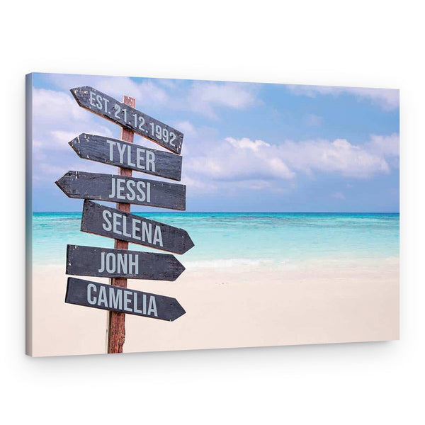 Beach-Themed Family Street Sign Canvas Print With Custom Names