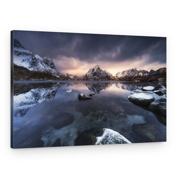 Dramatic Winter Mountain Village – Canvas Print