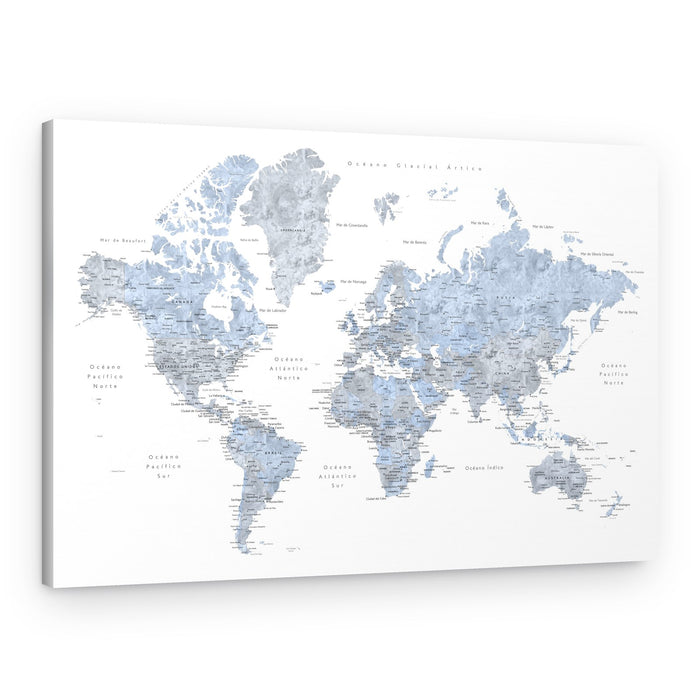 Blue Gray World Map – Canvas Print