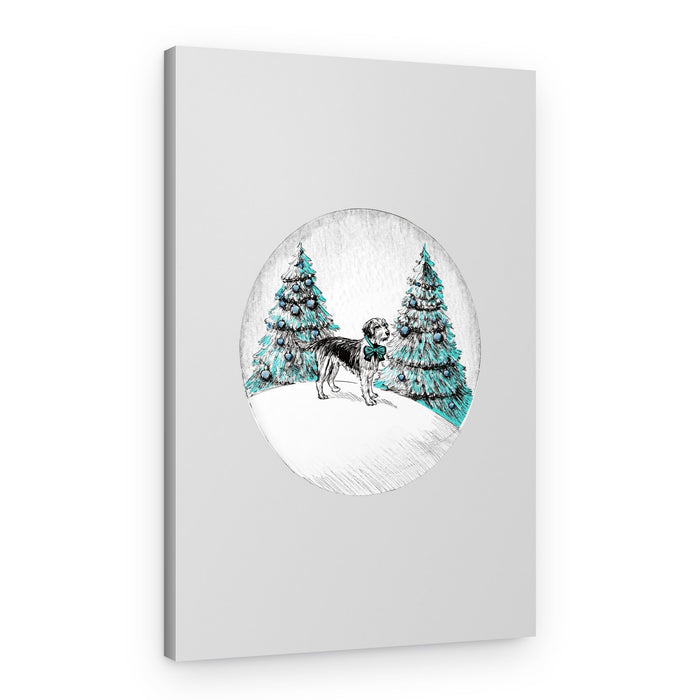 Christmas Dog In Snow – Canvas Print