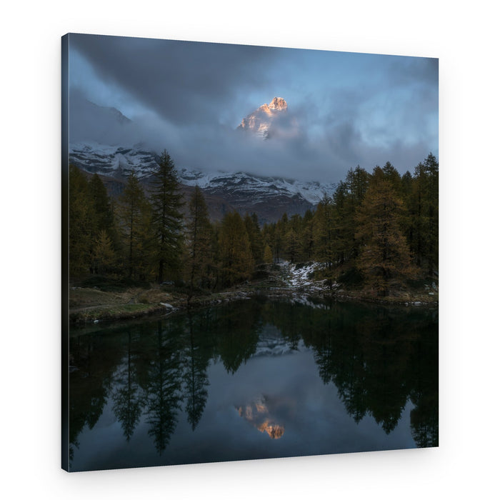 Golden Mountain Lake Reflection – Canvas Print