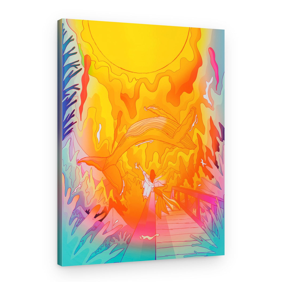 Golden Sun Whale Journey – Canvas Print