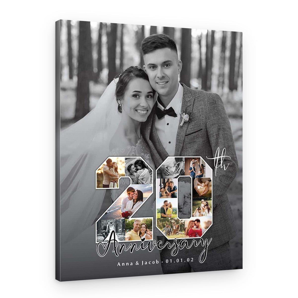 20th Anniversary Number Photo Collage Black And White Canvas Print – Canvas Print