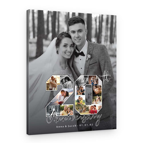 20th Anniversary Number Photo Collage Black And White Canvas Print – Canvas Print