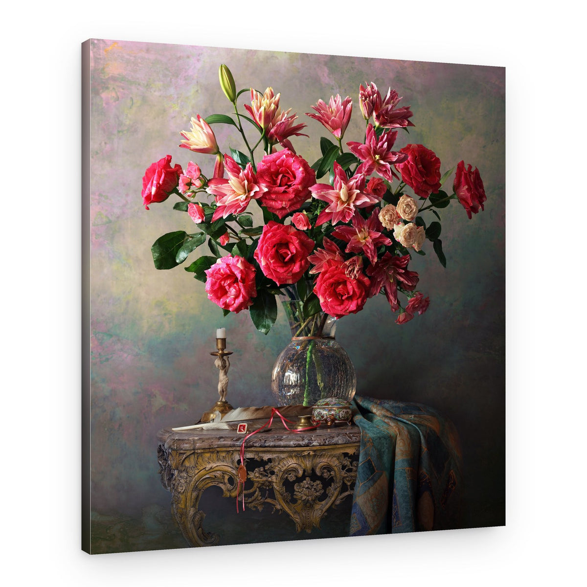 Elegant Rose and Lily Bouquet – Canvas Print