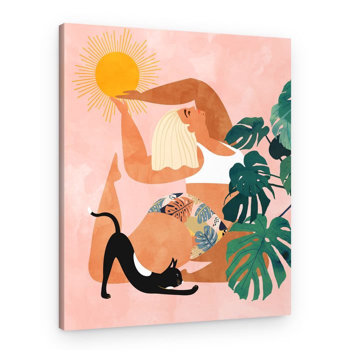 Sunny Yoga Cat Stretch – Canvas Print