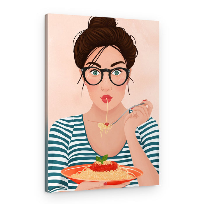 Girl Eating Pasta – Canvas Print