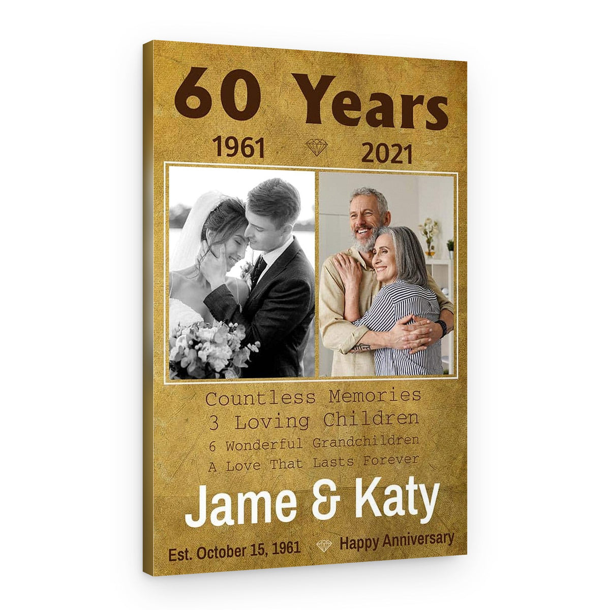 60th Wedding Anniversary Then and Now Custom Canvas Print – Canvas Print – Design B