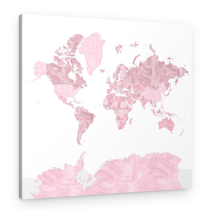 Pink Watercolor World Map – Canvas Print