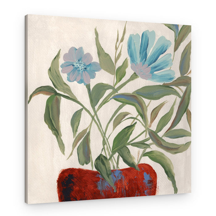 Blue Flowers Red Pot – Canvas Print