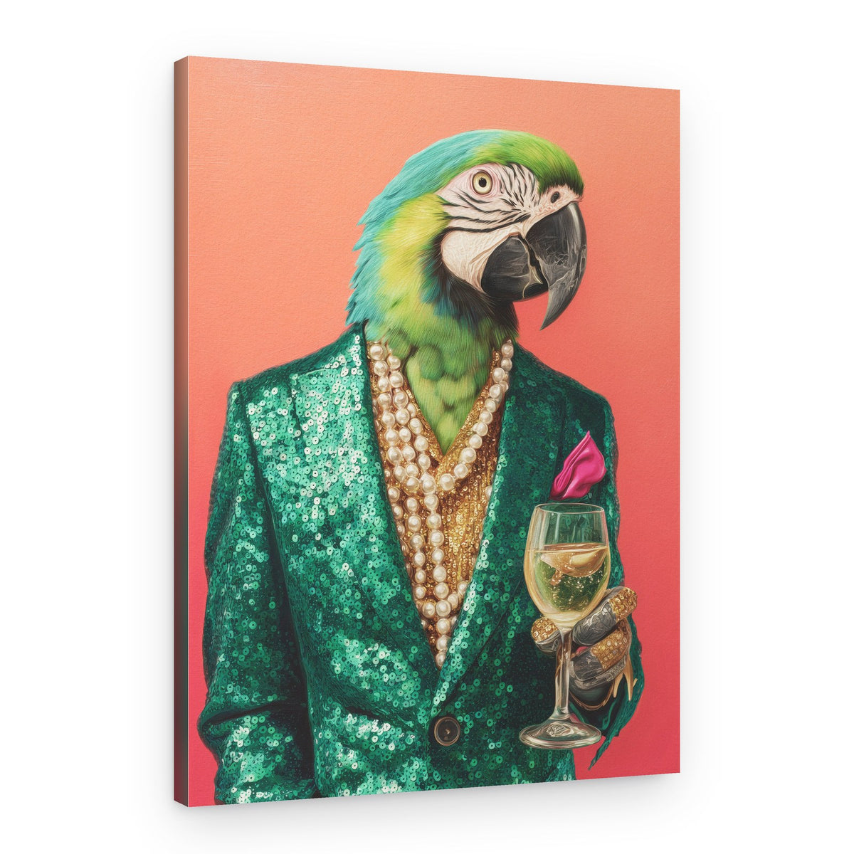 Dapper Parrot with Wine – Canvas Print