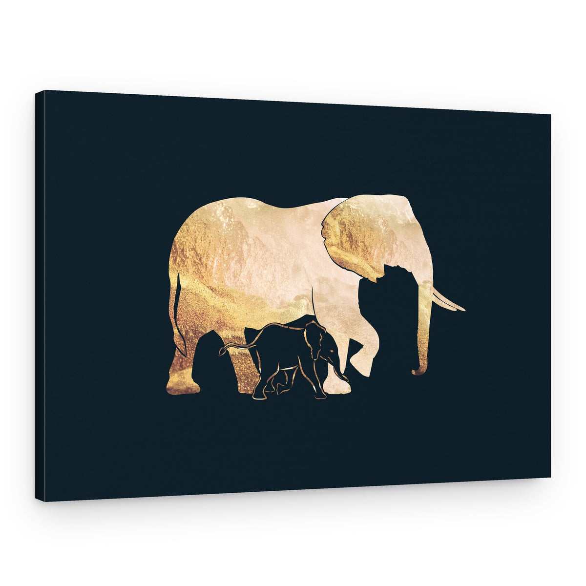 Golden Elephant Family – Canvas Print
