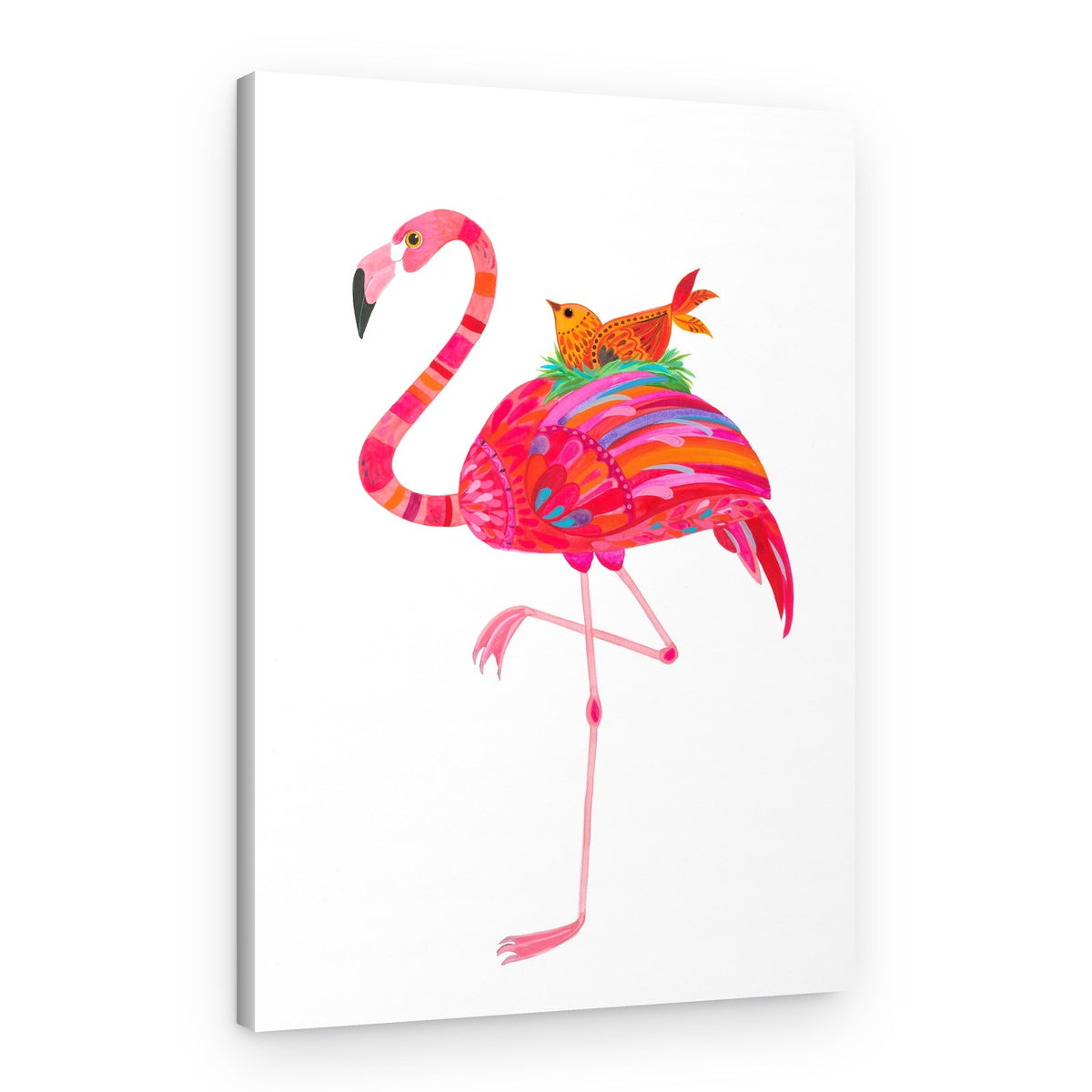 Patterned Flamingo and Nested Bird – Canvas Print