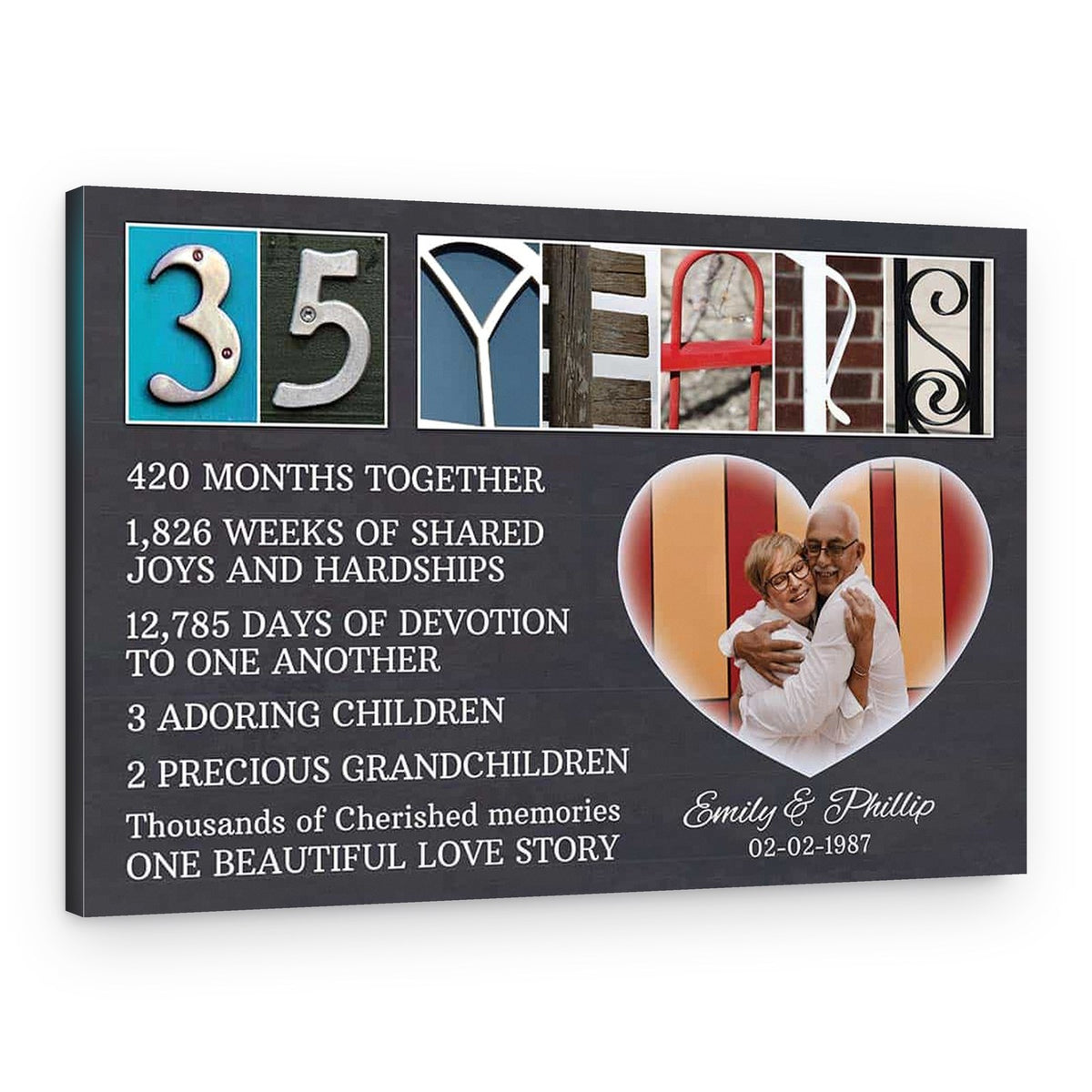 35 Years Wedding Anniversary Letter Art Canvas Print – Canvas Print