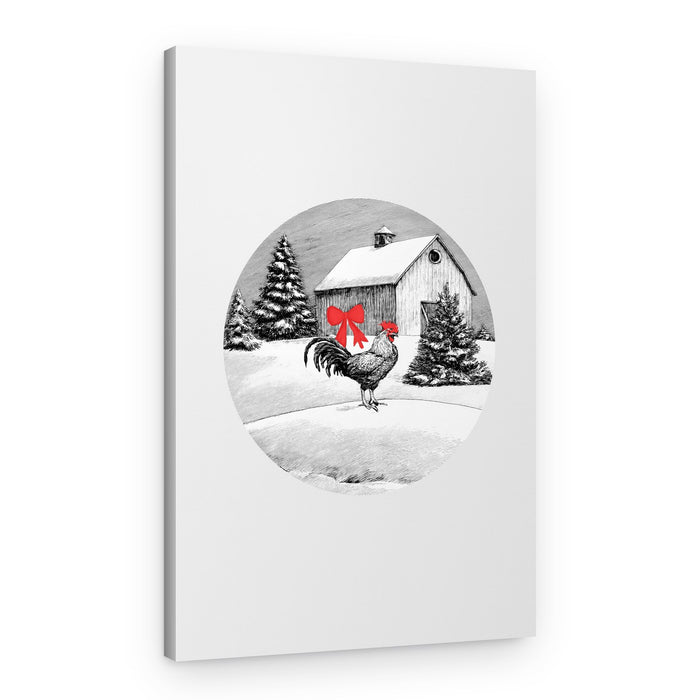 Red Bow Rooster – Canvas Print