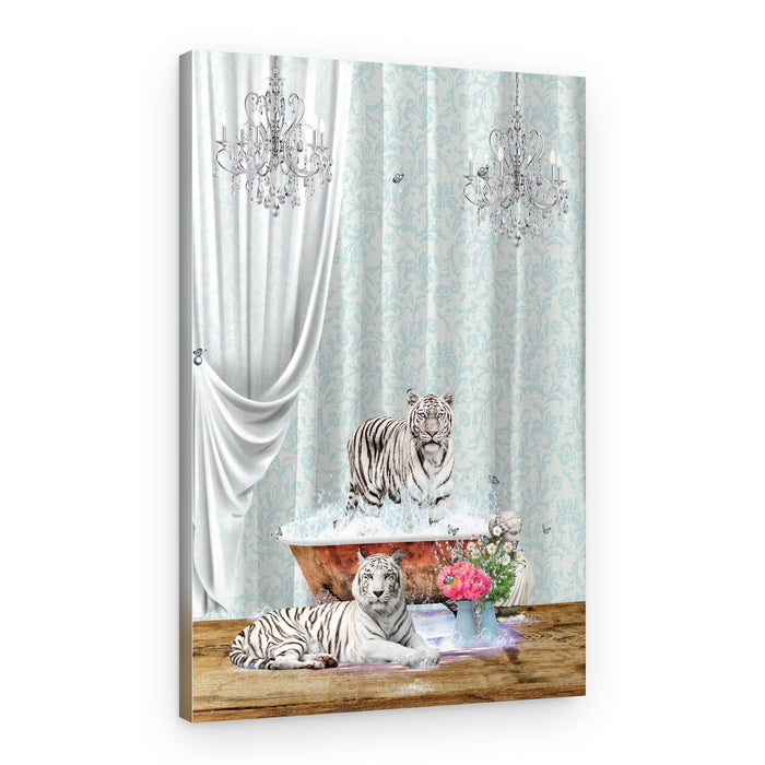 Elegant White Tiger Bath – Canvas Print