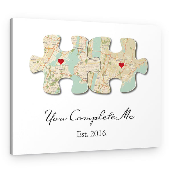 You Complete Me Custom Text and Map Canvas Print