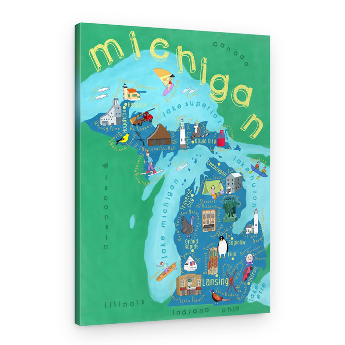 Michigan Illustrated Map – Canvas Print