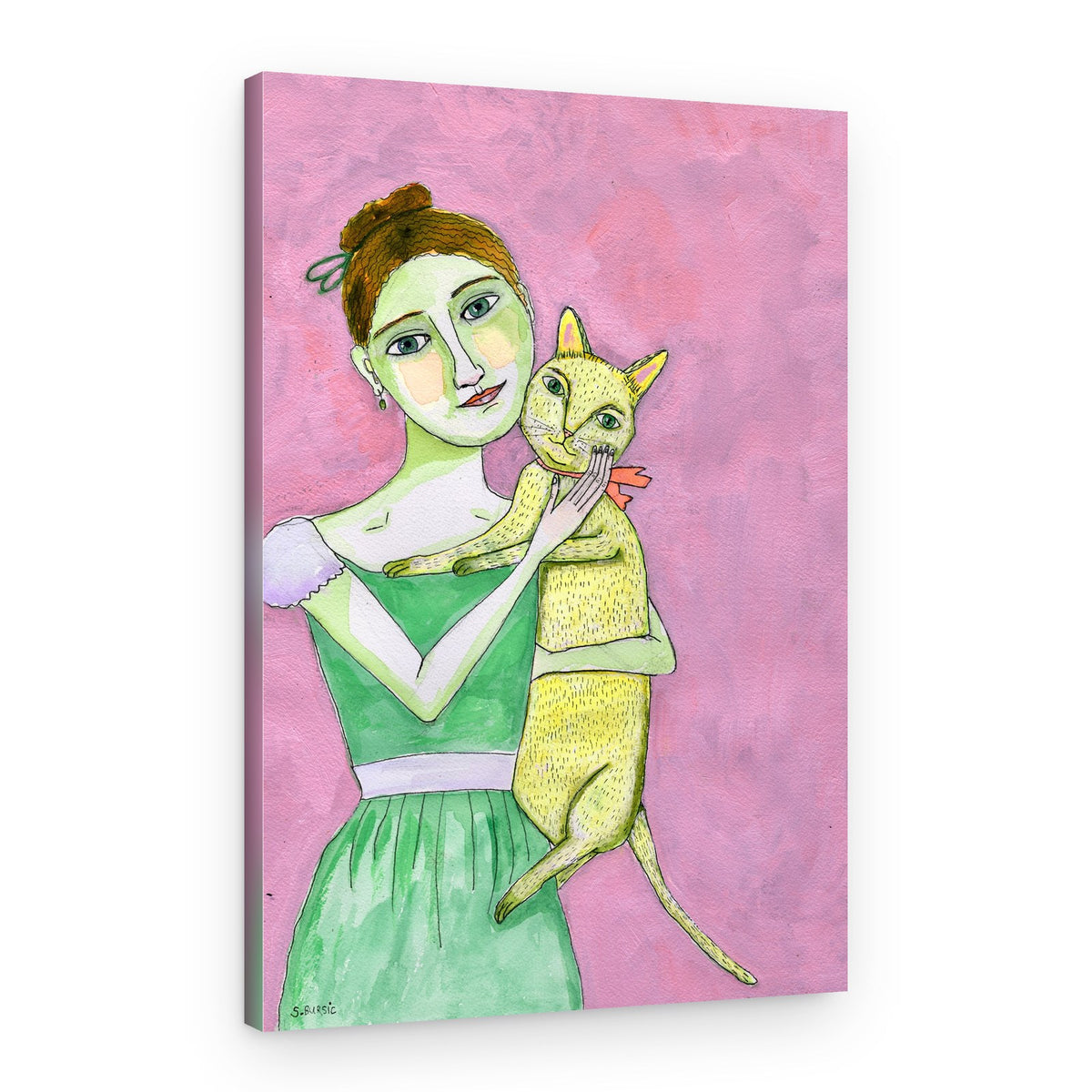 Whimsical Woman and Cat – Canvas Print
