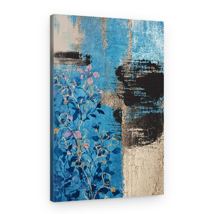 Abstract Blue Gold Flora – Canvas Print